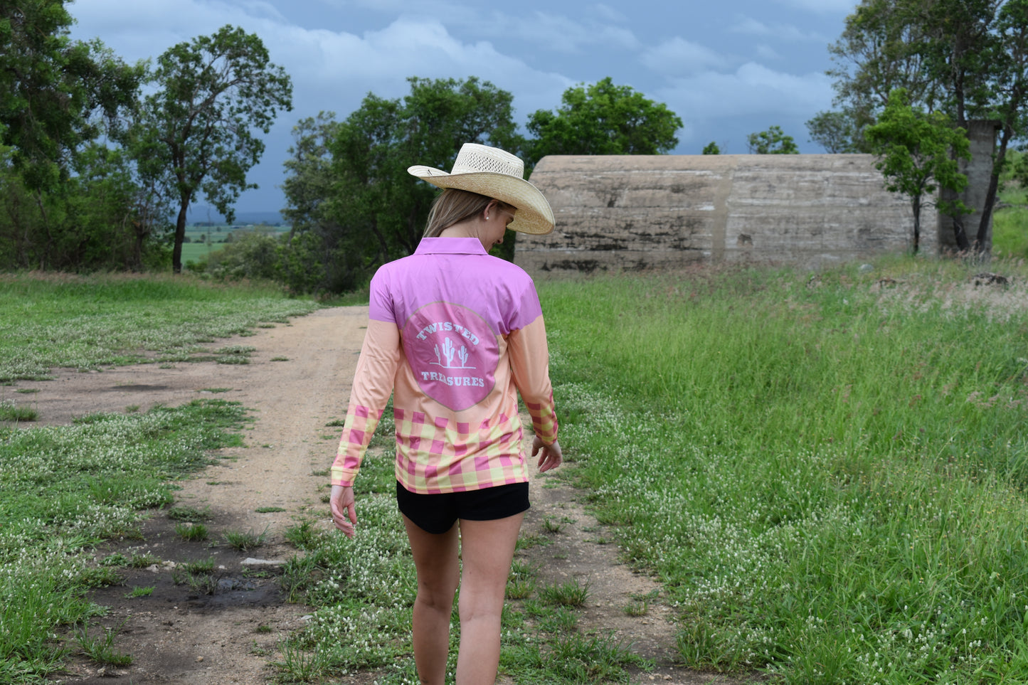Pink & yellow check fishing shirt